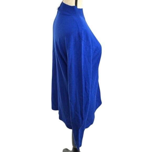 New York & Company Blue Zip Sweater Womens S Asymmetrical Full Zip Mock Neck - Picture 4 of 8